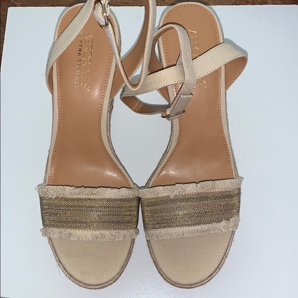 Never worn! Gold embellished wedges. NWOT - Picture 5 of 7